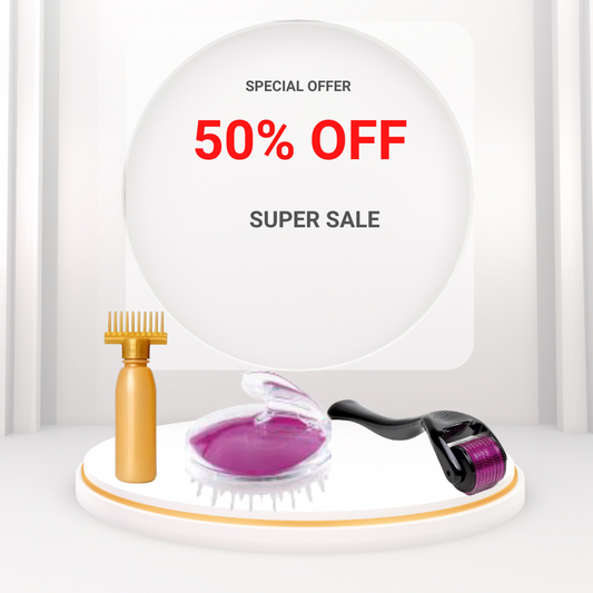 3 In 1 Combo Deal 1 Derma Roller (0.5mm) , Silicone Scalp Massage Brush , Oil Bottle